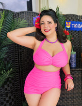 Load image into Gallery viewer, Hot Pink Retro High Waist Skirt Front Bottom