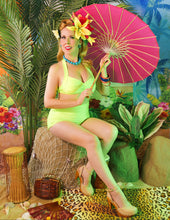 Load image into Gallery viewer, Lime Retro High Waist Skirt Front Bottom