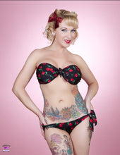 Load image into Gallery viewer, Black Cherry Bomb Bow Tie Side Bikini Bottom