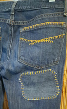 Load image into Gallery viewer, Upcycled Jeans/Repurposed Jeans/Patched Jeans