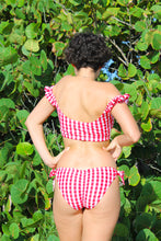 Load image into Gallery viewer, Gingham puff sleeve bikini top