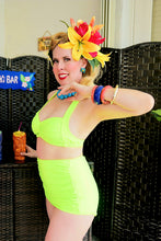 Load image into Gallery viewer, Lime Retro High Waist Skirt Front Bottom
