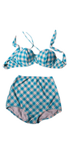 Load image into Gallery viewer, Turquoise Gingham Underwire Top &amp; High Waist Bottom. 36D/Large
