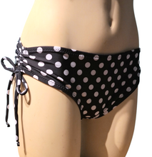 Load image into Gallery viewer, Black Polka Dots Drawstring Hipster Bikini Bottom. Small
