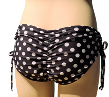 Load image into Gallery viewer, Black Polka Dots Drawstring Hipster Bikini Bottom. Small
