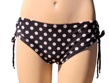 Load image into Gallery viewer, Black Polka Dots Drawstring Hipster Bikini Bottom. Small
