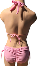 Load image into Gallery viewer, Black Pink Ribbon Sliding Halter Top &amp; Drawstring Hipster Bikini Bottom. X-Small
