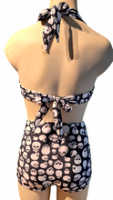 Load image into Gallery viewer, Skulls Retro Halter Top &amp; High Waist Skirt Front Bottom. X-Small
