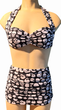 Load image into Gallery viewer, Skulls Retro Halter Top &amp; High Waist Skirt Front Bottom. X-Small
