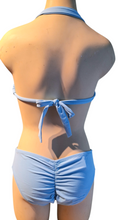 Load image into Gallery viewer, Blue Butterfly Halter Top &amp; Full Hipster Bikini Bottom. Small
