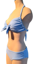 Load image into Gallery viewer, Blue Butterfly Halter Top &amp; Full Hipster Bikini Bottom. Small
