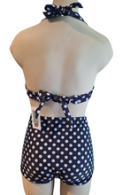 Load image into Gallery viewer, Black Polka Dots Retro Halter Top &amp; High Waist Bottom. Small
