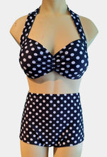 Load image into Gallery viewer, Black Polka Dots Retro Halter Top &amp; High Waist Bottom. Small
