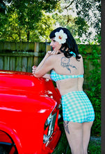 Load image into Gallery viewer, Turquoise Gingham Underwire Top &amp; High Waist Bottom. 36D/Large
