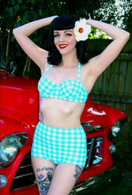 Load image into Gallery viewer, Turquoise Gingham Underwire Top &amp; High Waist Bottom. 36D/Large
