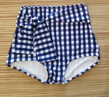 Load image into Gallery viewer, Navy/White Gingham High Waist Sash Tie Swimsuit Bottom

