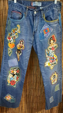 Load image into Gallery viewer, Upcycled/Repurposed Levi's Tattoo Jeans
